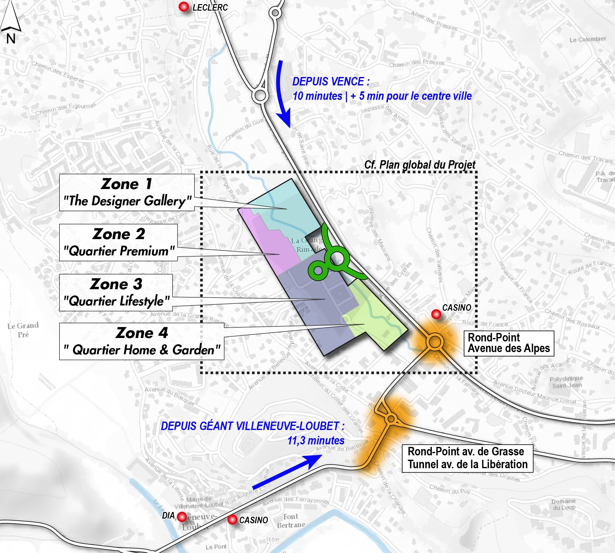 Localisation acces projet Polygone Riviera